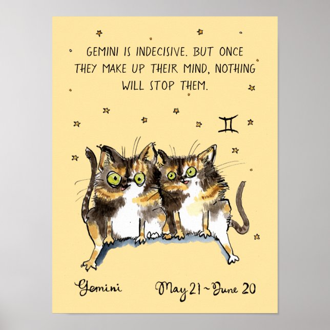 Funny Gemini poster Stjärntecknet Zodiac Cat poste (Framsidan)