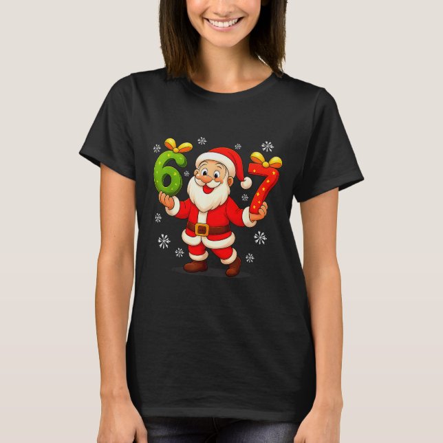 Funny Gen Alpha Slang 6 7 Christmas Santa Six Seve T Shirt (Framsida)