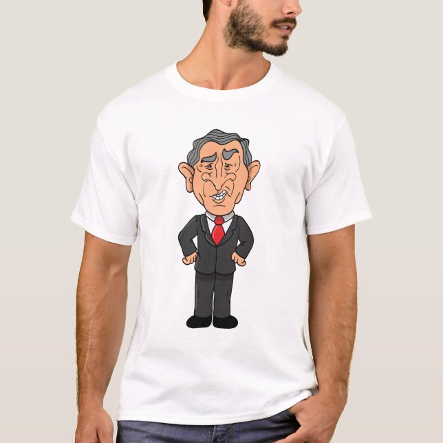 Funny George W Bush Political Caricature T Shirt (Framsida)