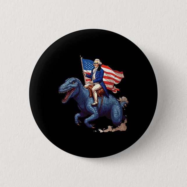 Funny George Washington Riding A Tyrannosaurus Rex Knapp (Framsida)