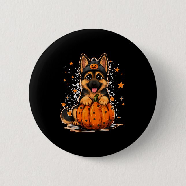 Funny German Shepherd Dog Halloween Pumpkin Graphi Knapp (Framsida)