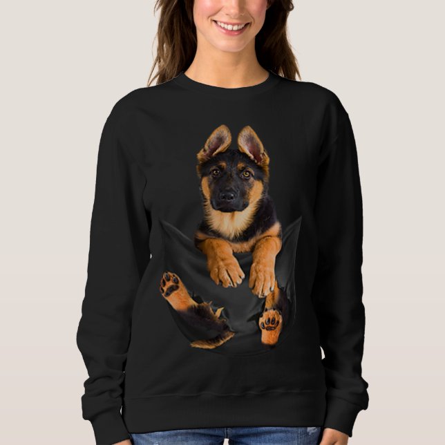 Funny German Shepherd Dog In Pocket T Shirt (Framsida)