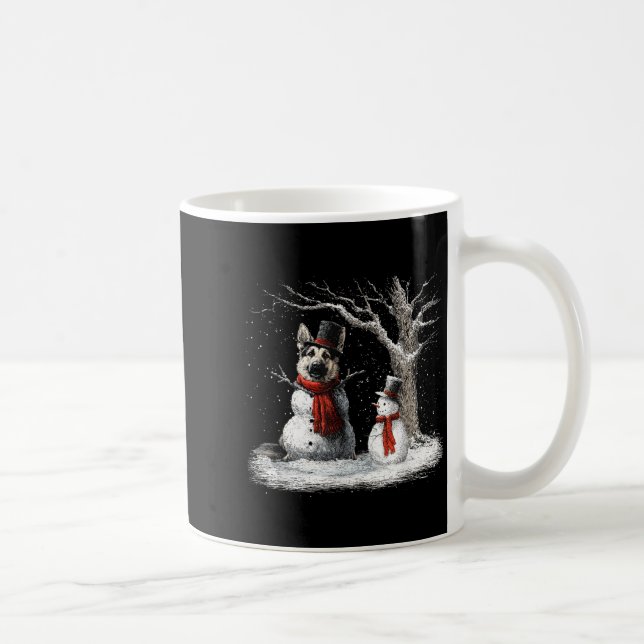 Funny German Shepherd Dog In The Snow Tree Christm Kaffemugg (Höger)