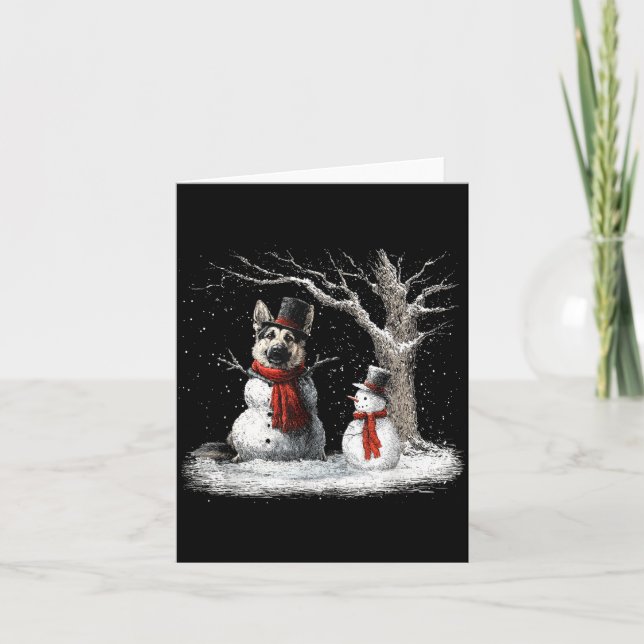 Funny German Shepherd Dog In The Snow Tree Christm Kort (Framsida)