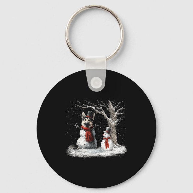 Funny German Shepherd Dog In The Snow Tree Christm Nyckelring (Framsida)