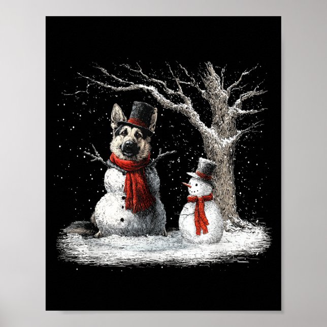 Funny German Shepherd Dog In The Snow Tree Christm Poster (Framsidan)