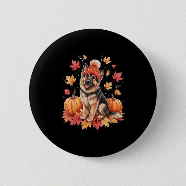 Funny German Shepherd Fall F Höst löv Hund Lov Knapp (Framsida)