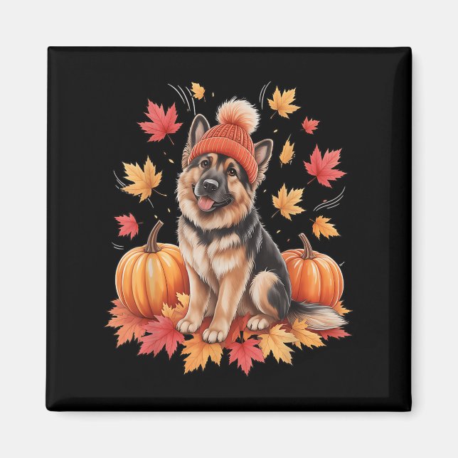 Funny German Shepherd Fall F Höst löv Hund Lov Magnet (Framsidan)