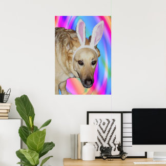 Funny German Shepherd Hund & Påskhare Öron Poster