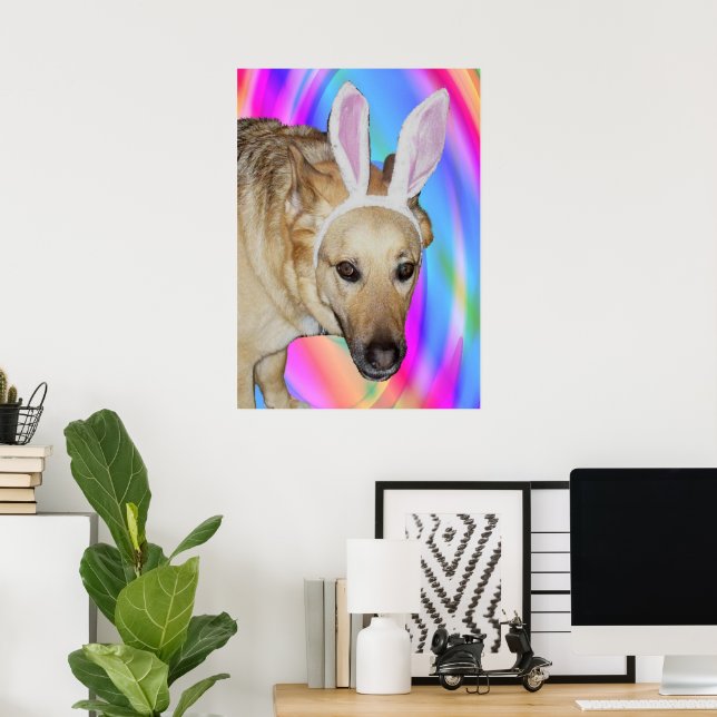 Funny German Shepherd Hund & Påskhare Öron Poster (Hemmakontoret)