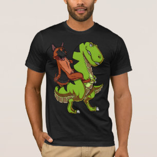 Funny German Shepherd Riding T-Rex Dinosaur T Shirt