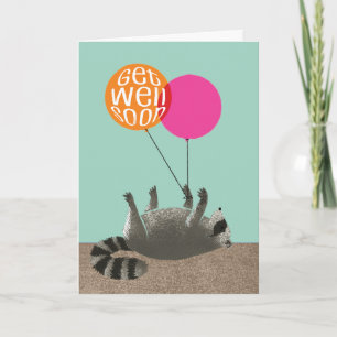 Funny Get well Soon Raccoon Balloons Kort