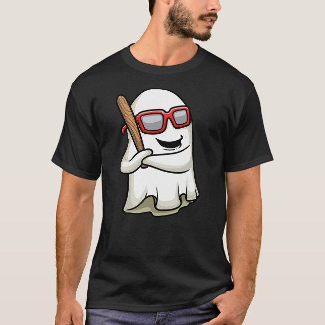Funny Ghost Baseball Player Bat Sports Halloween M T Shirt (Framsida)