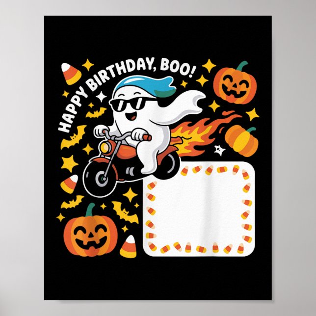 Funny Ghost Biker Halloween-design med flamma och Poster (Framsidan)