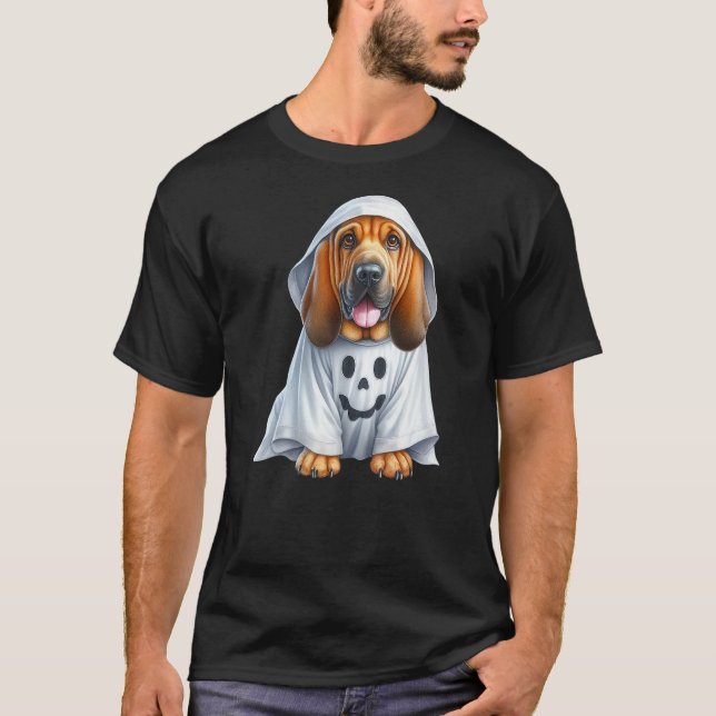 Funny Ghost Bloodhound Dog Lover Halloween Costume T Shirt (Framsida)