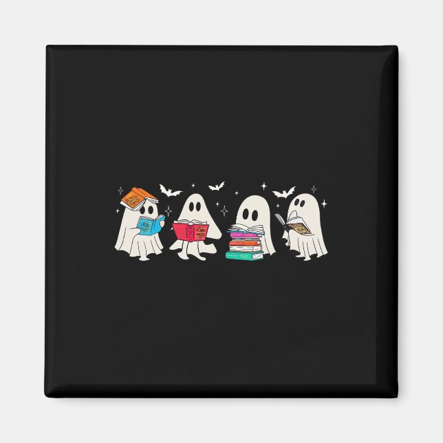 Funny Ghost Bok Reading Halloween Bokar Älskare Te Magnet (Framsidan)
