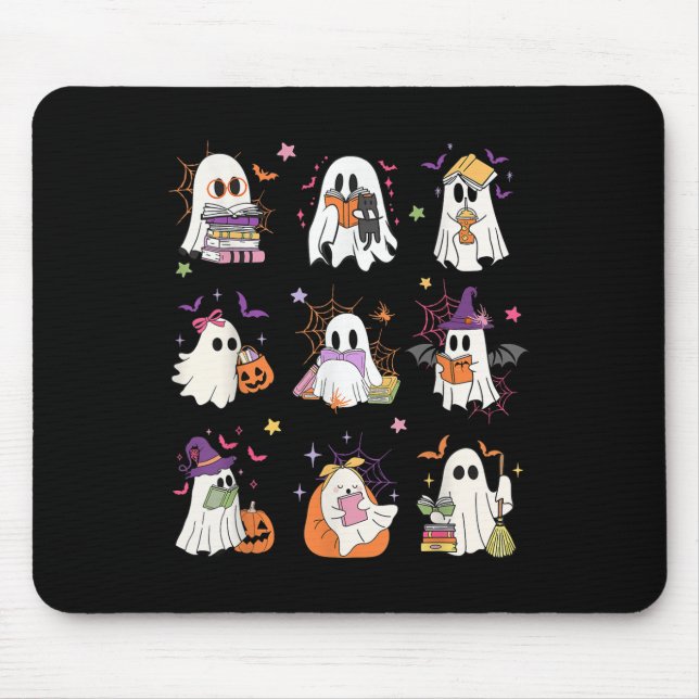 Funny Ghost Bok Reading Halloween Bokar Älskare Te Musmatta (Framsidan)