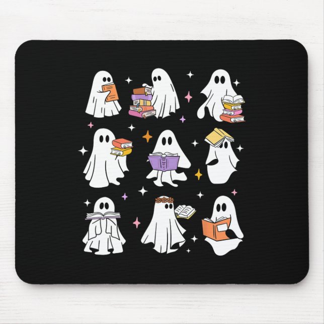 Funny Ghost Bok Reading Halloween Bokar Älskare Te Musmatta (Framsidan)