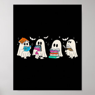 Funny Ghost Bok Reading Halloween Bokar Älskare Te Poster