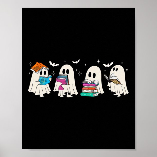Funny Ghost Bok Reading Halloween Bokar Älskare Te Poster (Framsidan)