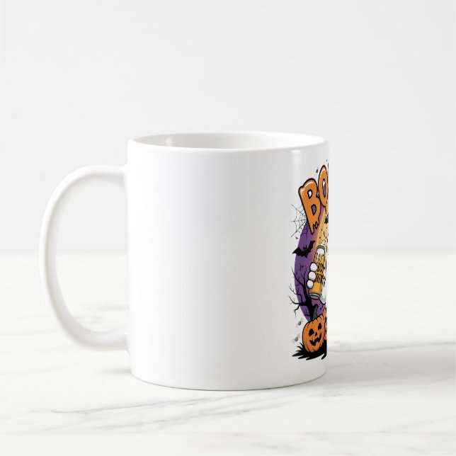 Funny Ghost "Boosch" Halloween Design Design Kaffemugg (Vänster)