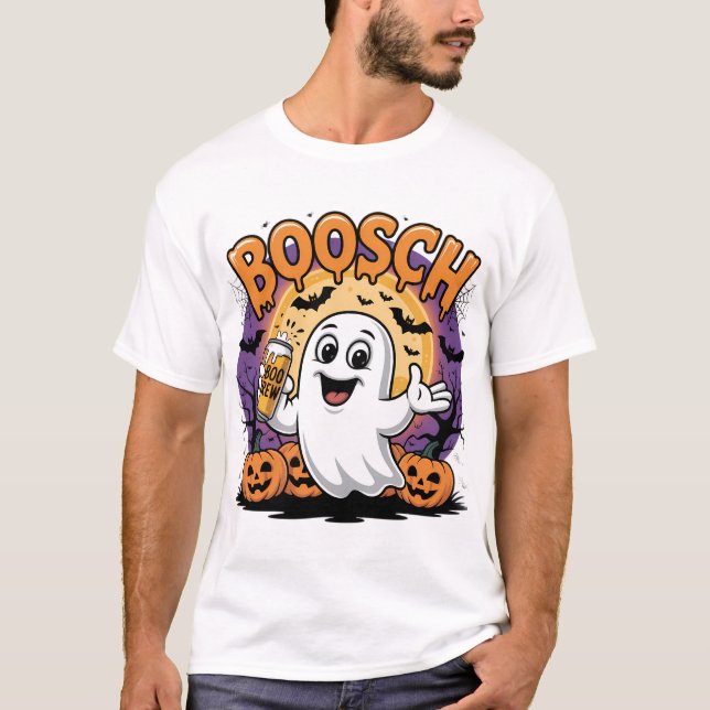 Funny Ghost "Boosch" Halloween Design Design T Shirt (Framsida)