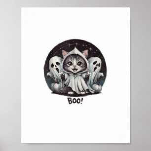 Funny Ghost Cat Boo Halloween Animal Ghost Kattung Poster
