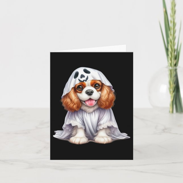 Funny Ghost Cavalier Kung Charles Spain Hund Kärle Kort (Framsida)