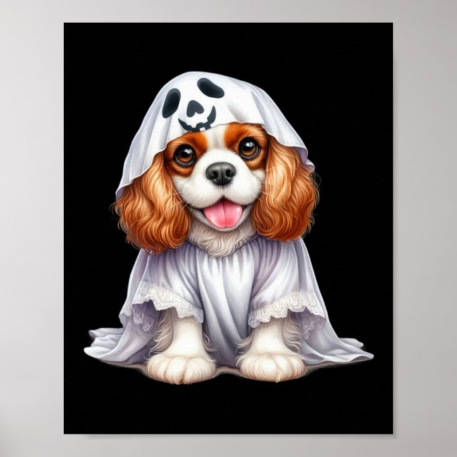Funny Ghost Cavalier Kung Charles Spain Hund Kärle Poster (Framsidan)