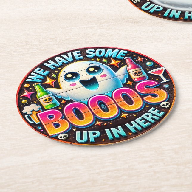 Funny Ghost Drinking Booos Halloween fest Favor Underlägg Papper Rund (Vinklad)