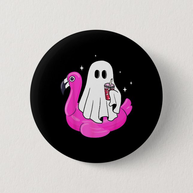 Funny Ghost Flamingo Flyter Bassäng Spooky Summer  Knapp (Framsida)