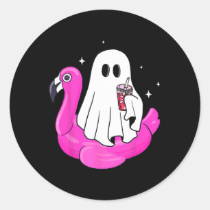 Funny Ghost Flamingo Flyter Bassäng Spooky Summer Runt Klistermärke