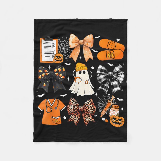 Funny Ghost Happy halloween Coquette Bow Spooky Se Fleecefilt (Framsidan)