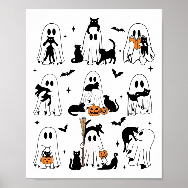 Funny Ghost Holding A Black Cat Lazy Halloween Spo Poster (Framsidan)