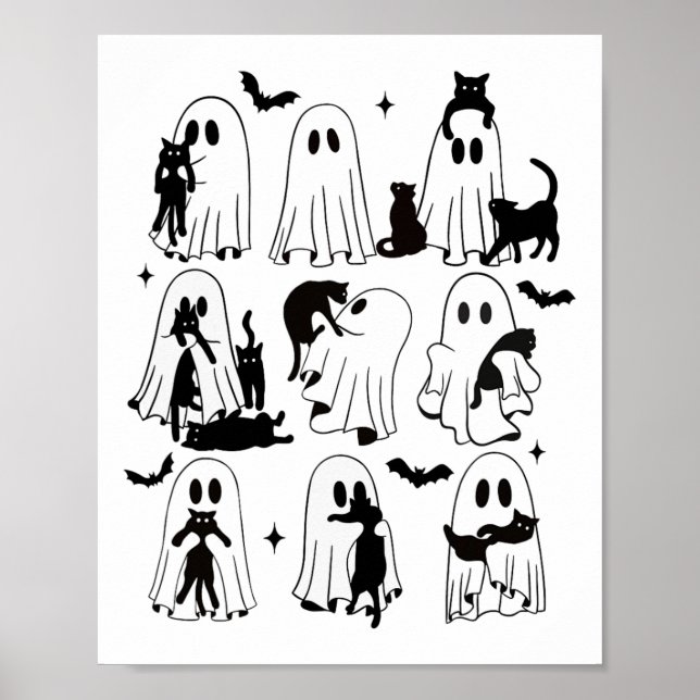 Funny Ghost Holding A Black Cat Lazy Halloween Spo Poster (Framsidan)