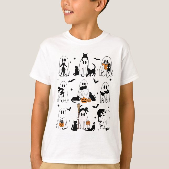 Funny Ghost Holding A Black Cat Lazy Halloween Spo T Shirt (Framsida)