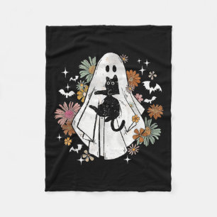 Funny Ghost Holding Black Cat Halloween Ghost Cat Fleecefilt