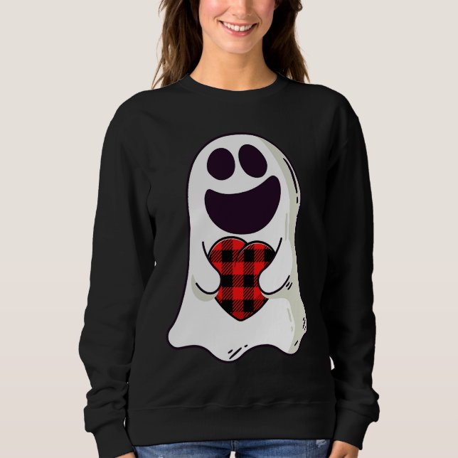 Funny Ghost Hugging Red Hearts Plaid buffalo Valen T Shirt (Framsida)