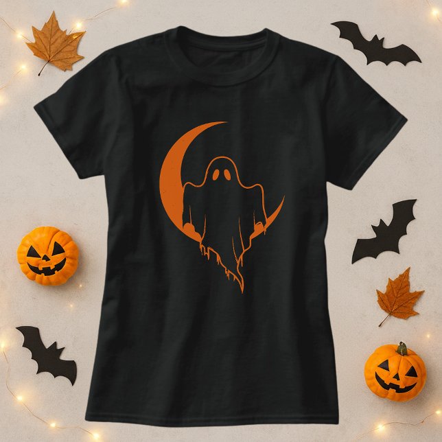 Funny Ghost Måne Halloween T Shirt (Skapare uppladdad)