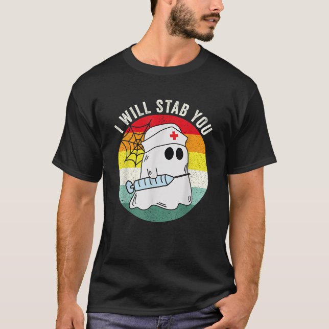 Funny Ghost Nurse Halloween Costume I will Stab Yo T Shirt (Framsida)