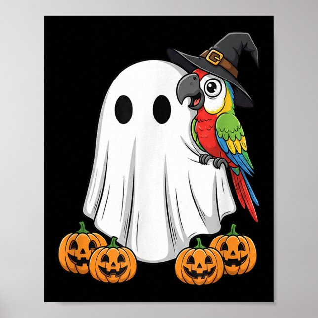 Funny Ghost Parrot Pumpkin Halloween Kids Manar Wo Poster (Framsidan)