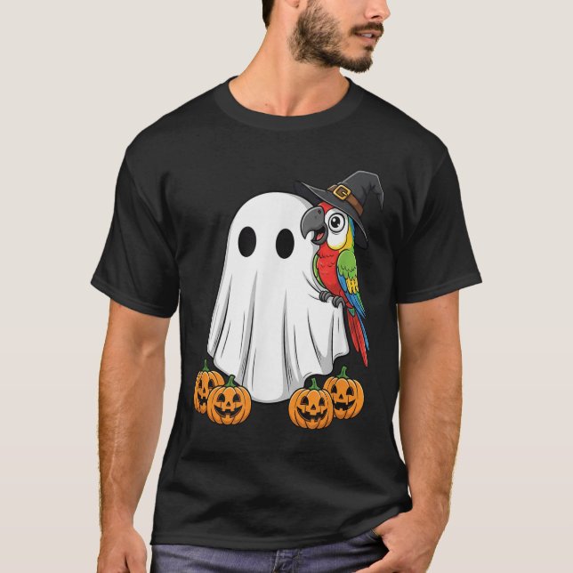 Funny Ghost Parrot Pumpkin Halloween Kids Manar Wo T Shirt (Framsida)