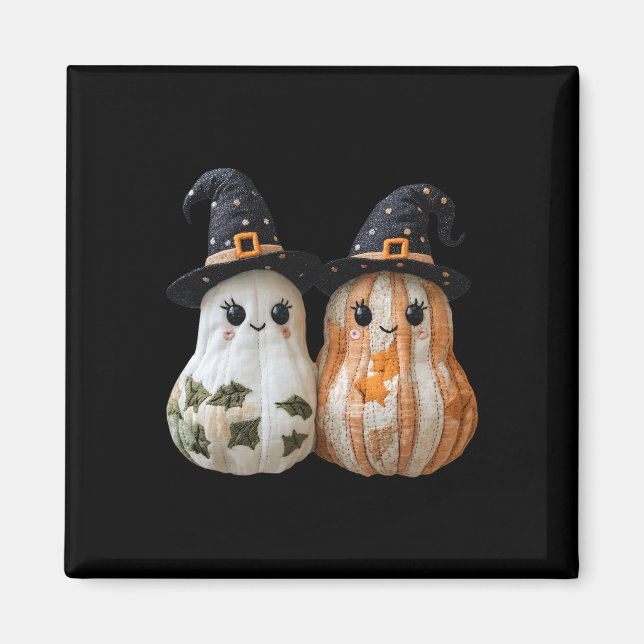 Funny Ghost Pumpkin Cute Halloween Patchwork Art Magnet (Framsidan)