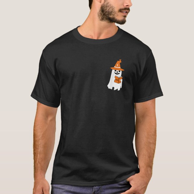 Funny Ghost Reading Bok Witch Hat Bookworm Bokar T Shirt (Framsida)