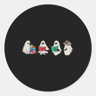 Funny Ghost Reading Bokar Cute Spooky Halloween Bo Runt Klistermärke