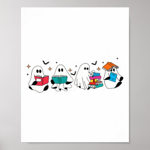 Funny Ghost Reading Bokar Teacher Halloween Spooky Poster