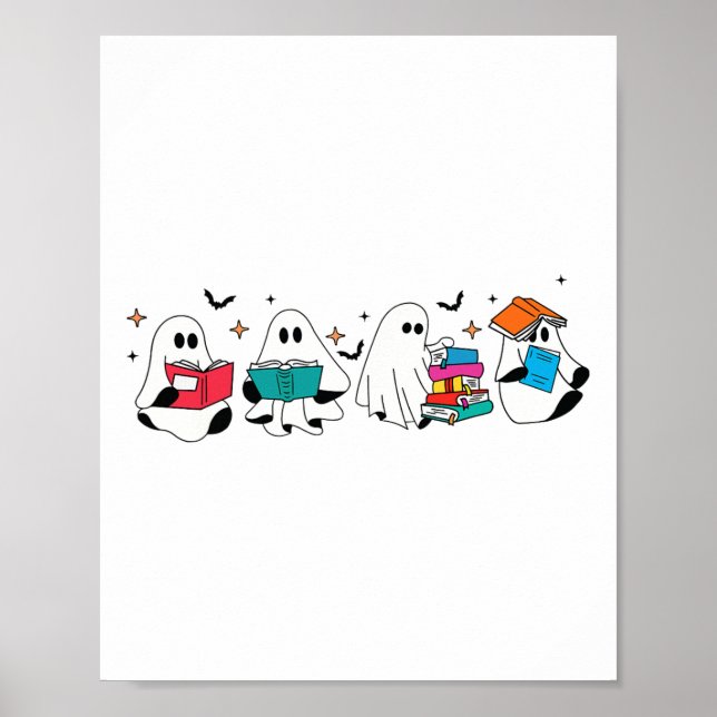 Funny Ghost Reading Bokar Teacher Halloween Spooky Poster (Framsidan)