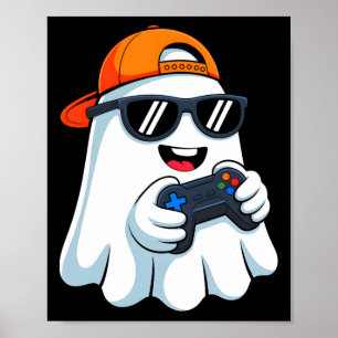 Funny Ghost spelar videospel Halloween-spelbo Poster