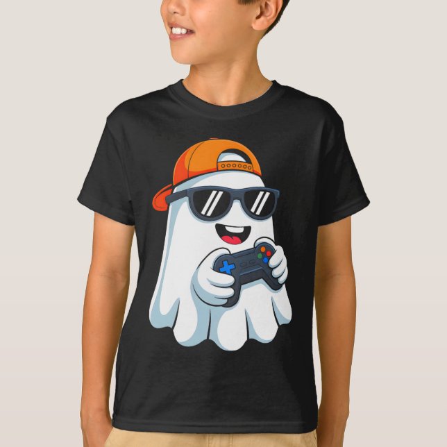 Funny Ghost spelar videospel Halloween-spelbo T Shirt (Framsida)