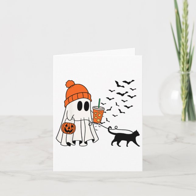 Funny Ghost Walking Cat Ghost Cat Halloween Spooky Kort (Framsida)
